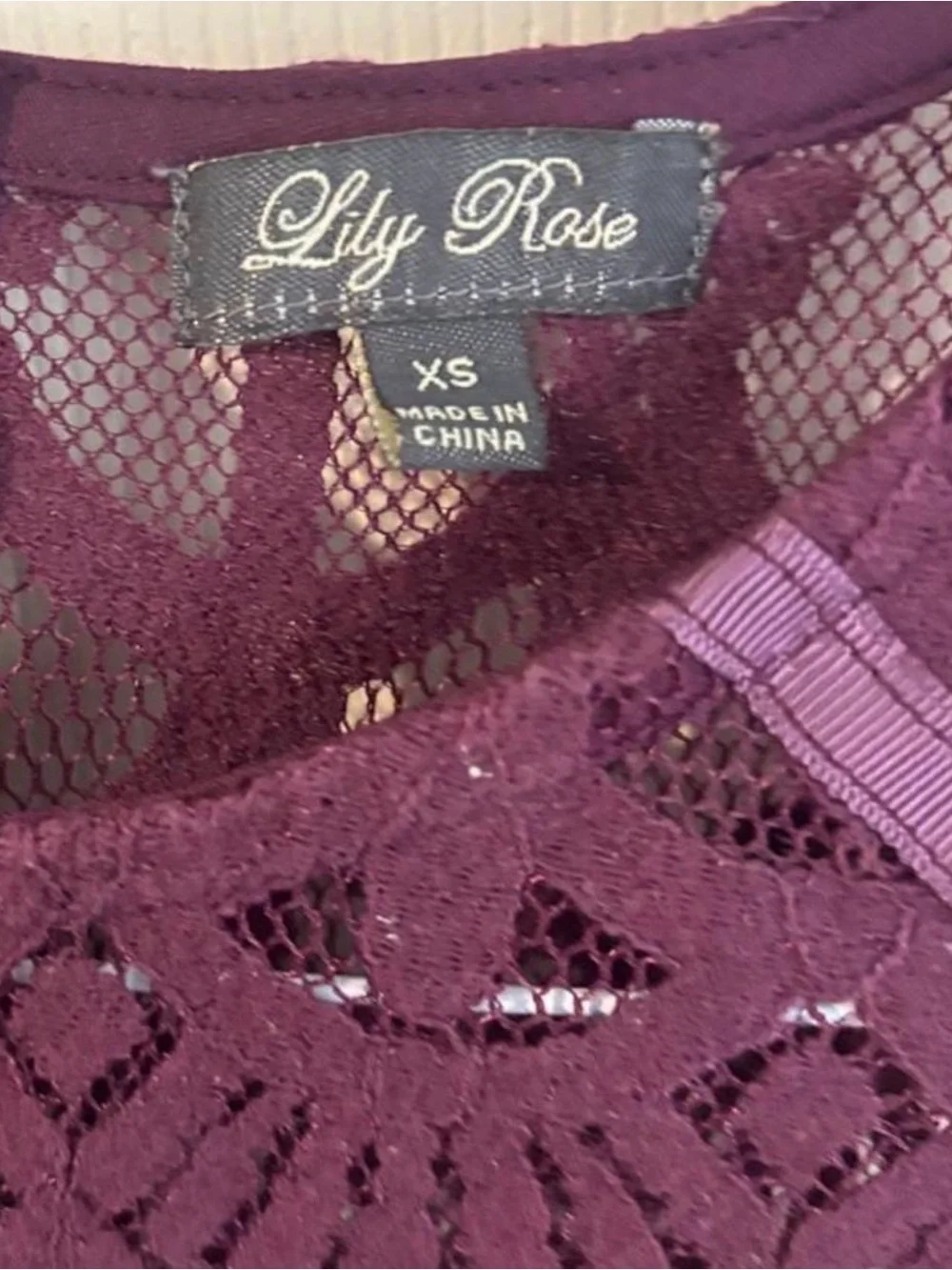 Juniors Purple lace dress with geometric cut-out design, size XS